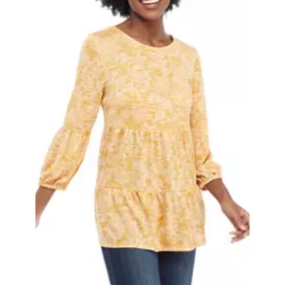 New direction Women's 3/4 Sleeve Hacci Knit Tiered Top - Picture 1 of 7